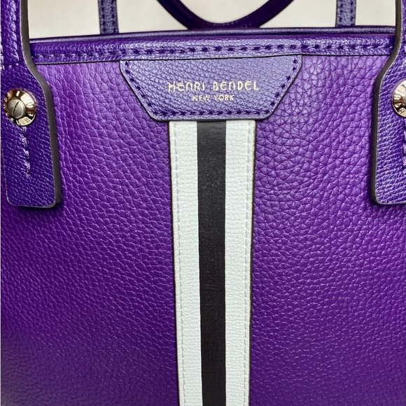 Henri Bendel Tote Large Leather West 57th Stripe North South Handbag Acai Purple - Picture 2 of 9